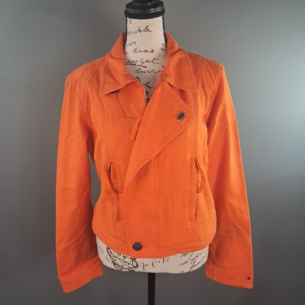 Tommy Hilfiger Women Orange Denim Button Front Long Sleeve Jacket Size Medium